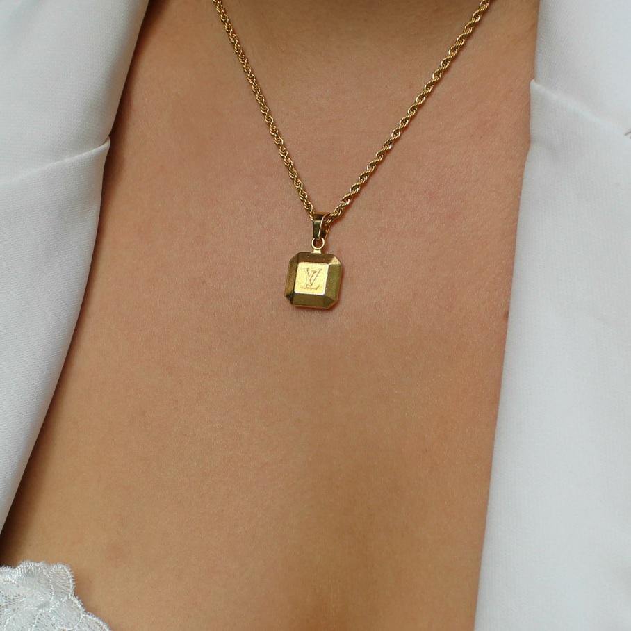 Authentic Louis Vuitton Square Logo Pendant-Repurposed Necklace