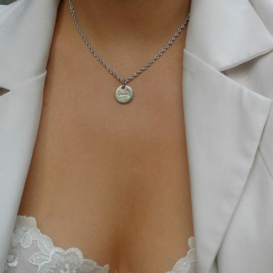 Gift Edition - Repurposed Authentic Silver Prada Mini circle tag - Necklace