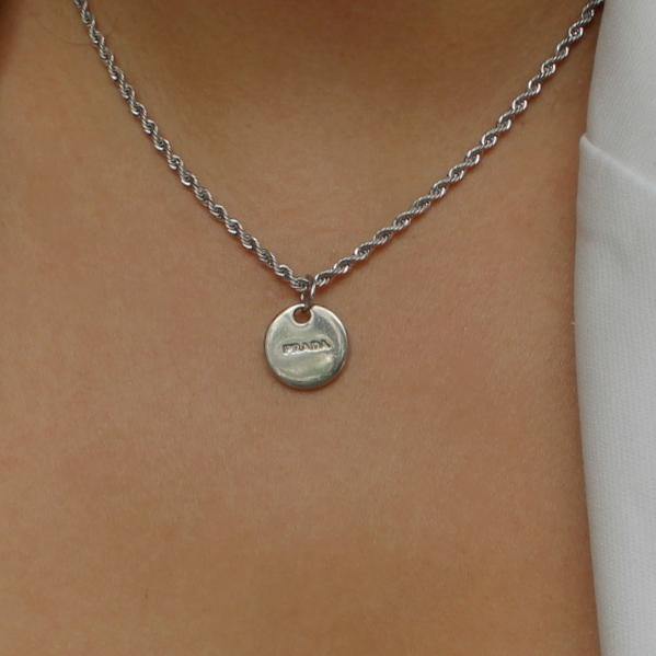 Gift Edition - Repurposed Authentic Silver Prada Mini circle tag - Necklace