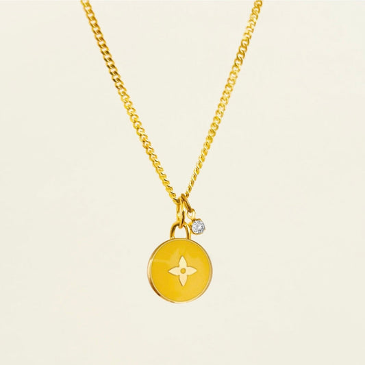 Authentic repurposed Louis Vuitton monogram necklace with crystal charm