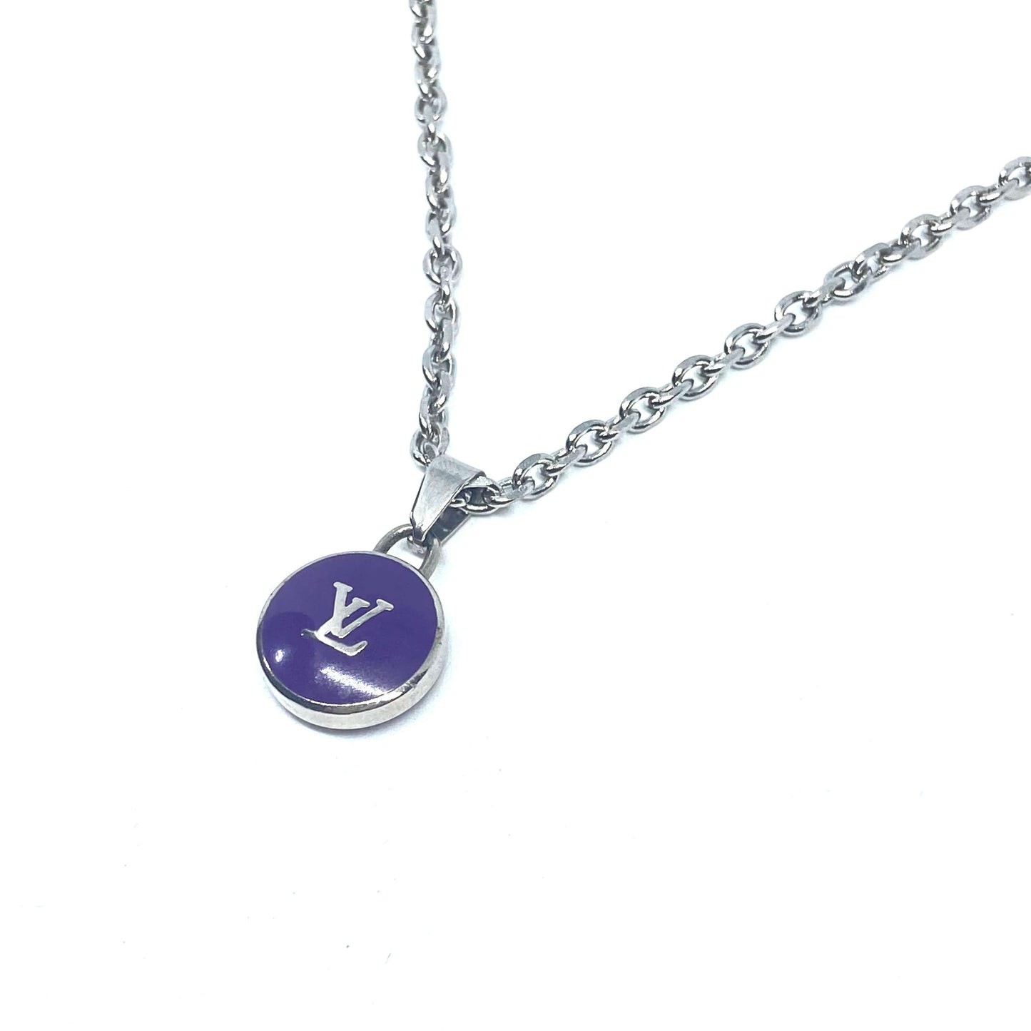 Authentic Louis Vuitton Logo Purple Pendant - Reworked Necklace