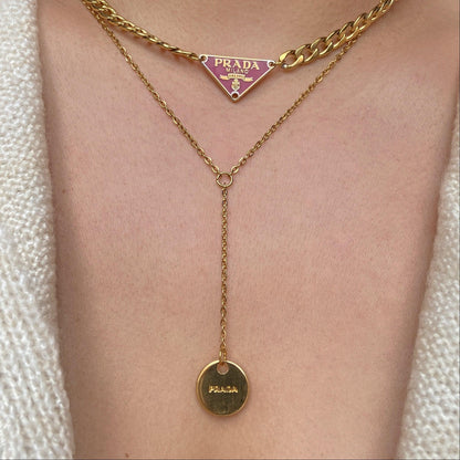 Repurposed Authentic Prada Mini circle tag -Y  Necklace