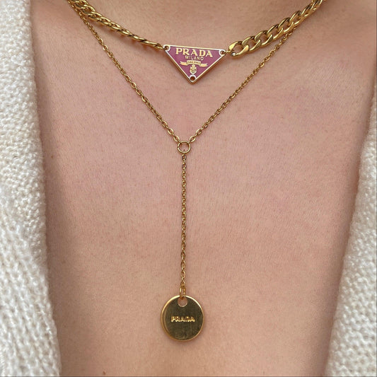 Repurposed Authentic Prada Mini circle tag -Y  Necklace