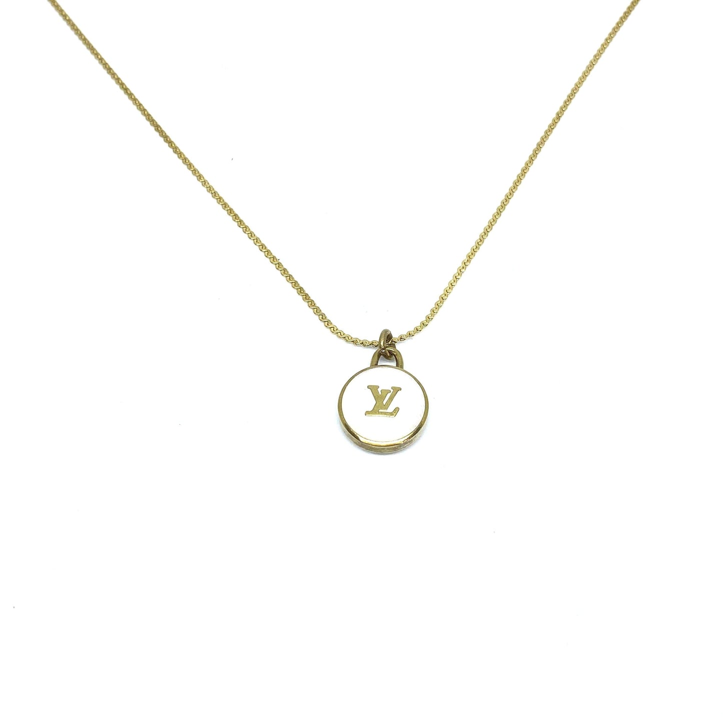 Authentic Louis Vuitton Logo White Pendant- Necklace