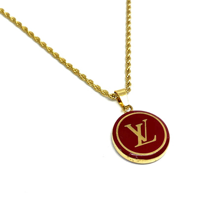 Authentic Louis Vuitton  Red Logo Pendant- Necklace