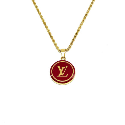 Authentic Louis Vuitton  Red Logo Pendant- Necklace