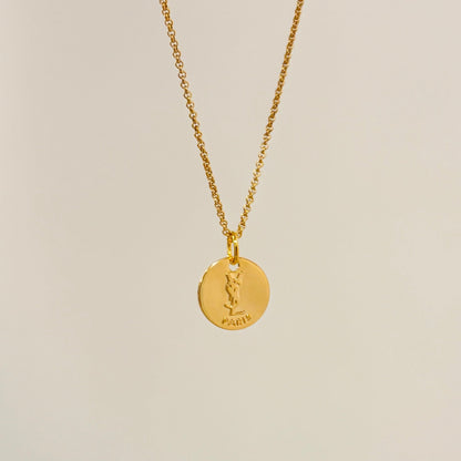 Authentic repurposed YSL logo coin necklace