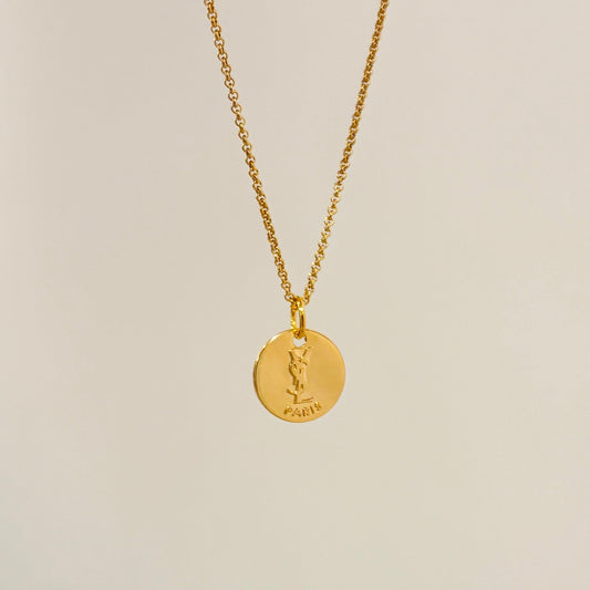 Authentic repurposed YSL logo coin necklace