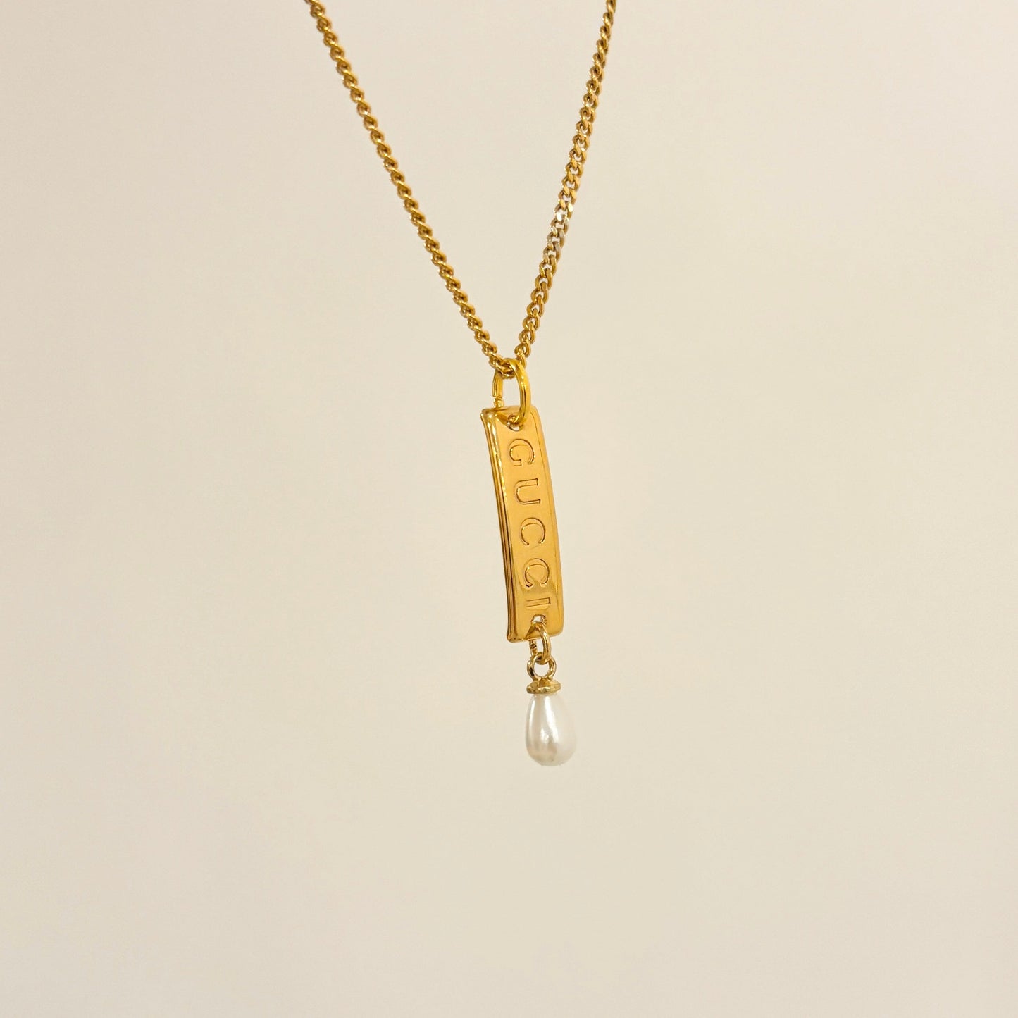Authentic repurposed Gucci engraved necklace