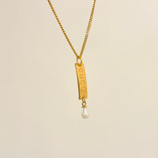 Authentic repurposed Gucci engraved necklace