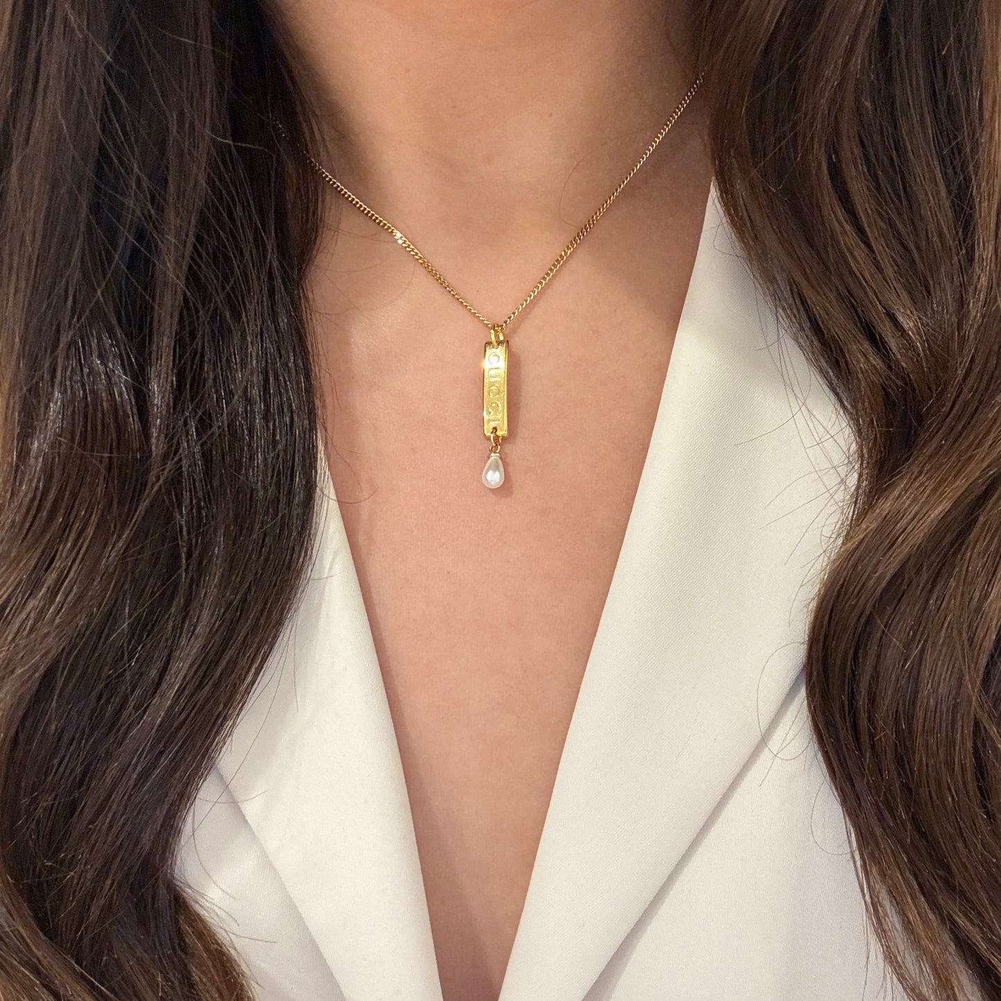 Authentic repurposed Gucci engraved necklace