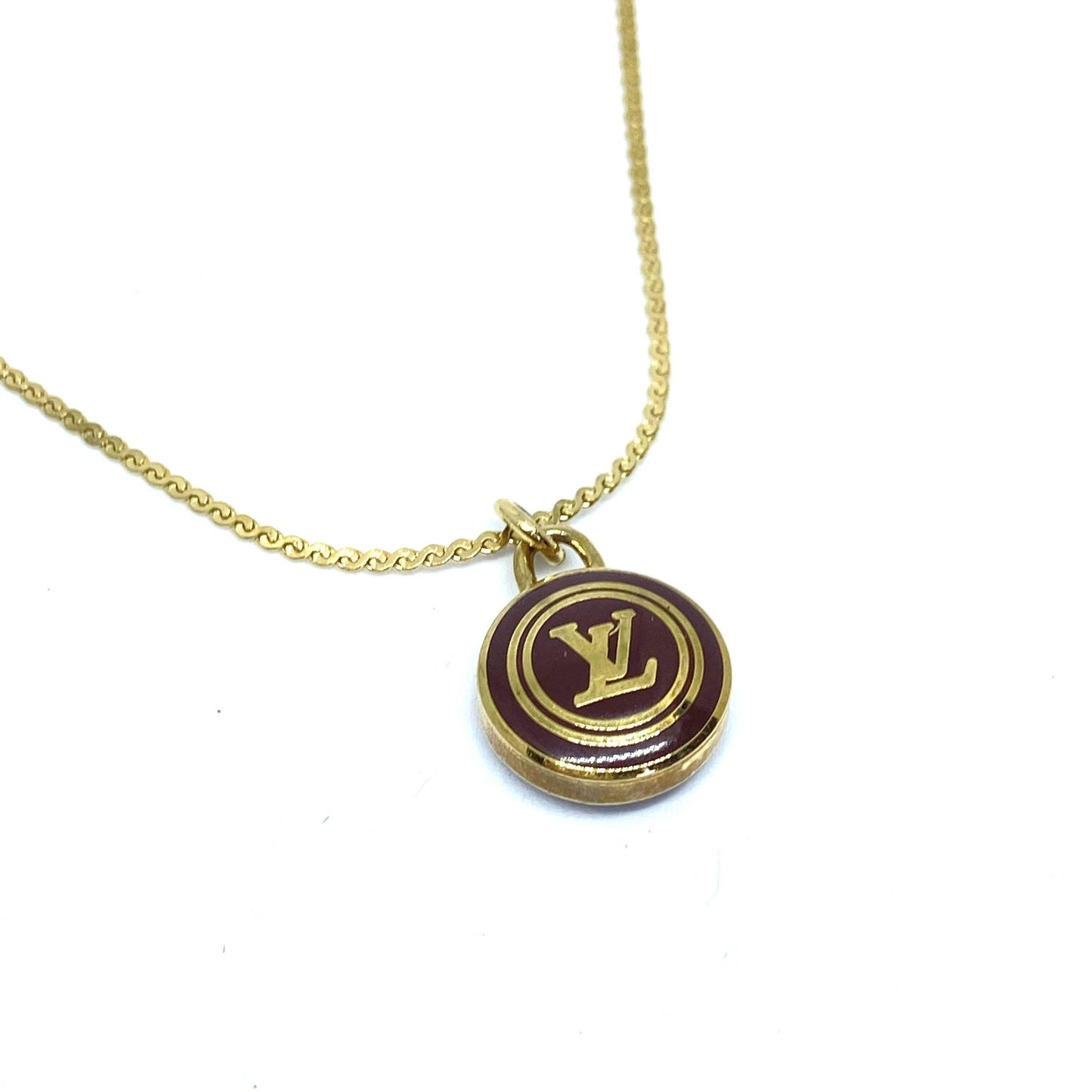 Authentic Louis Vuitton Nude Logo Chocolate Pendant Necklace