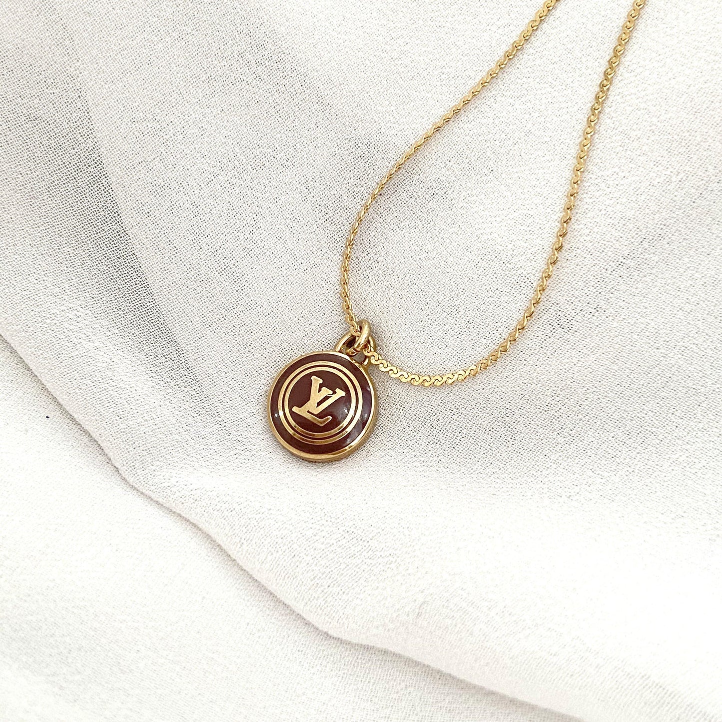 Authentic Louis Vuitton Nude Logo Chocolate Pendant Necklace