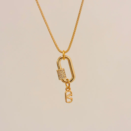 Authentic repurposed Valentino logo crystal necklace