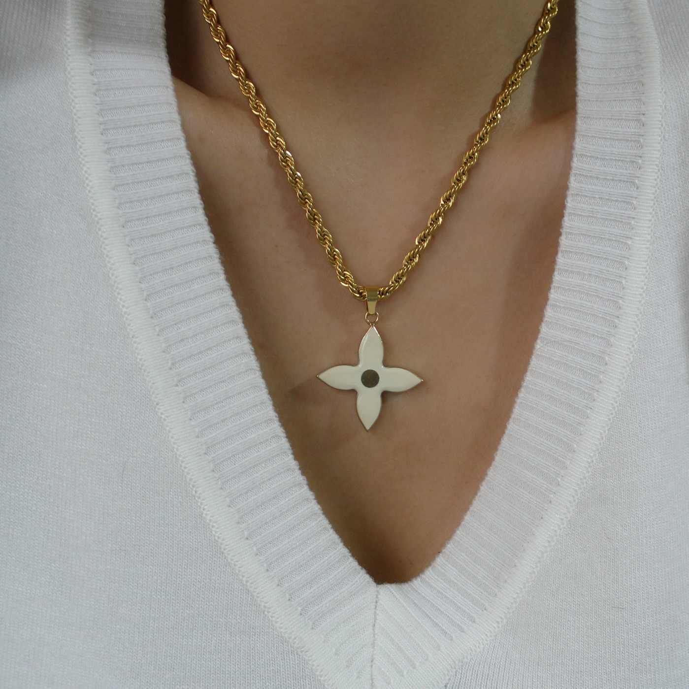 Authentic Louis Vuitton White Pendant- Two Necklace