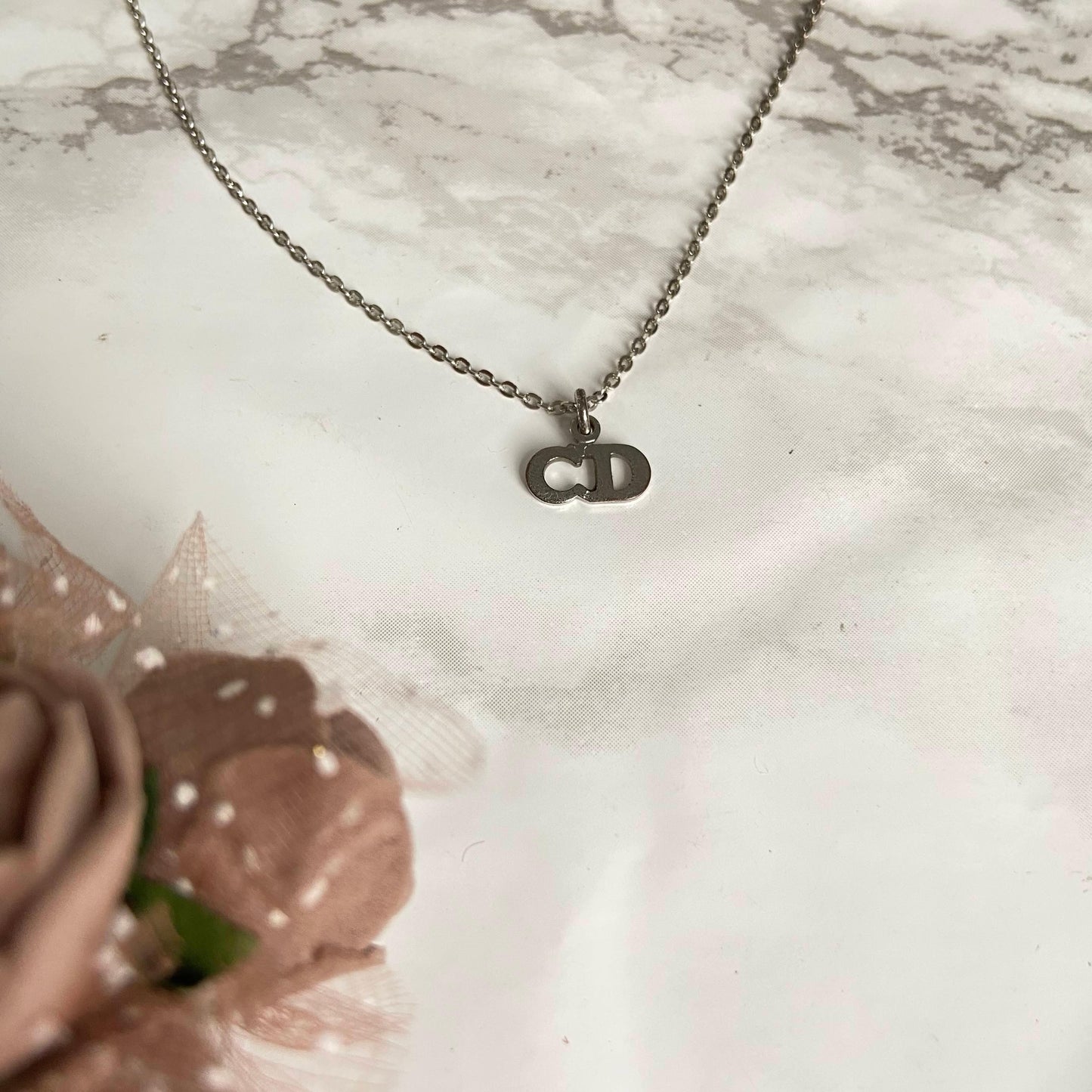Authtentic Dior Silver mini tag C.D  Reworked Necklace