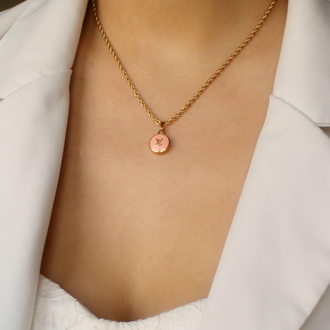 Authentic Louis Vuitton Logo Peach Pendant- Necklace