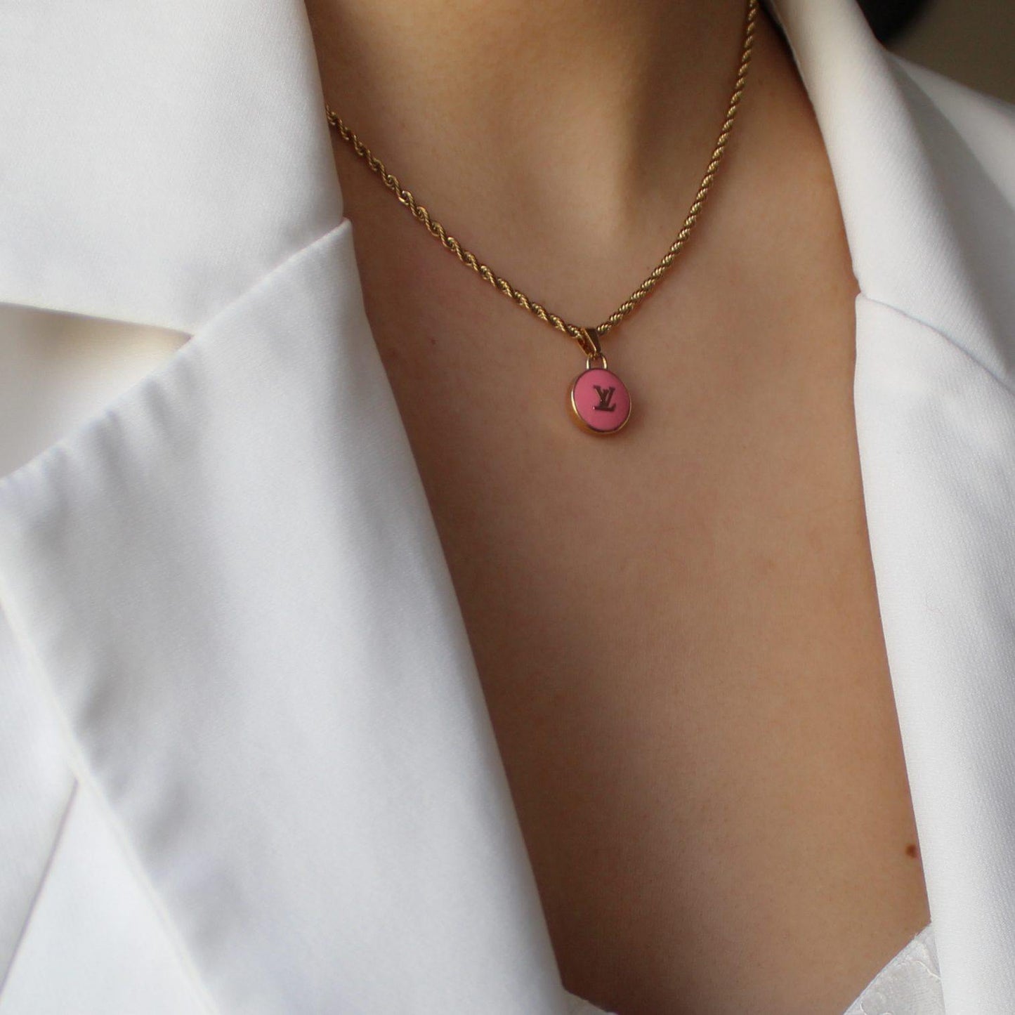 Authentic Louis Vuitton Rose Logo Pendant- Necklace
