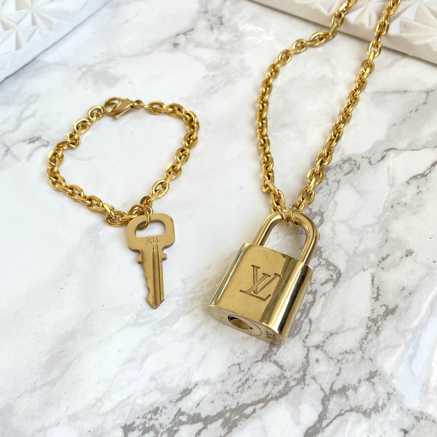 Louis Vuitton Padlock Necklace Bracelet Key Set for Him