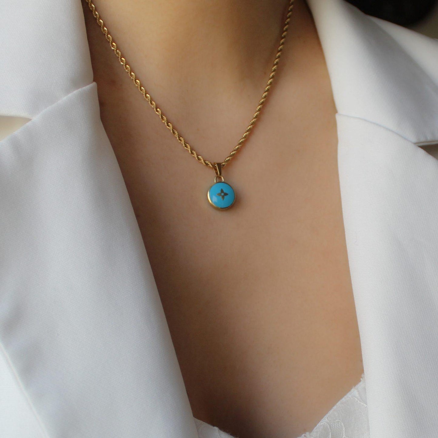 Authentic Louis Vuitton Blue Pendant- Necklace Pastilles Pendant