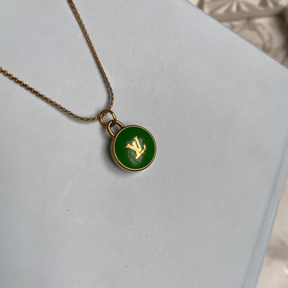Authentic Louis Vuitton Logo Green Pendant- Necklaceloop