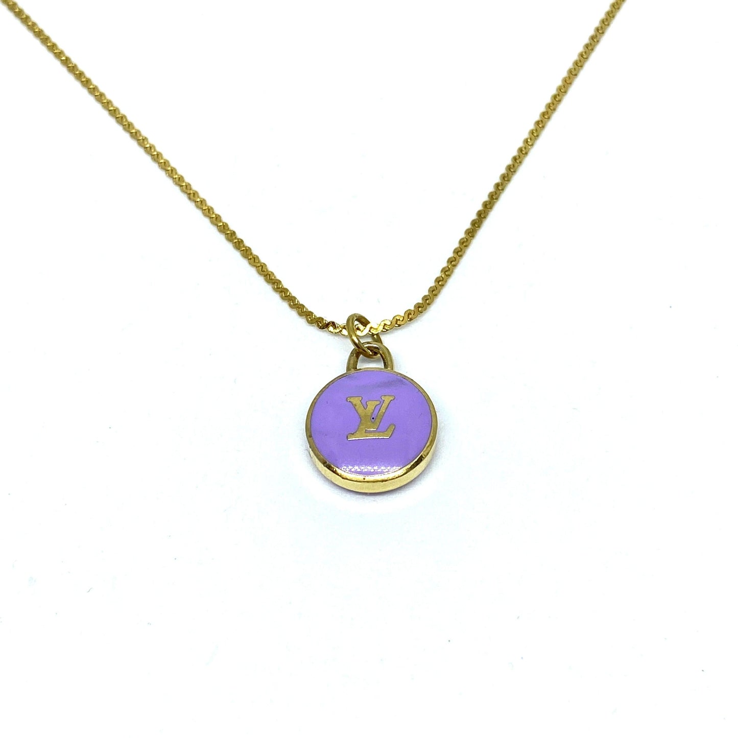 Authentic Louis Vuitton Logo Purple Pendant- Necklace