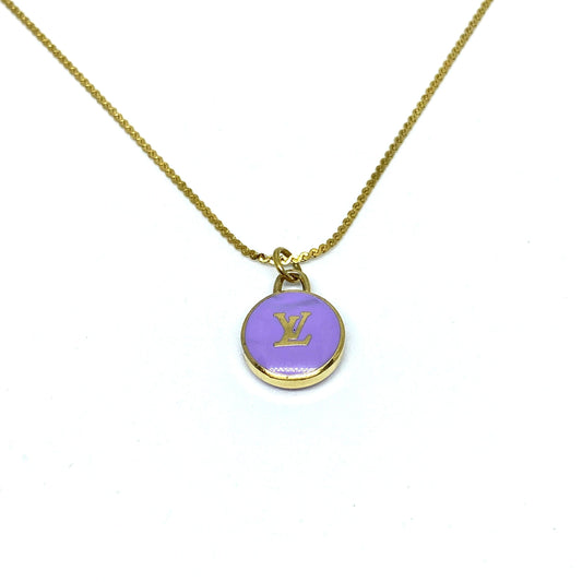 Authentic Louis Vuitton Logo Purple Pendant- Necklace