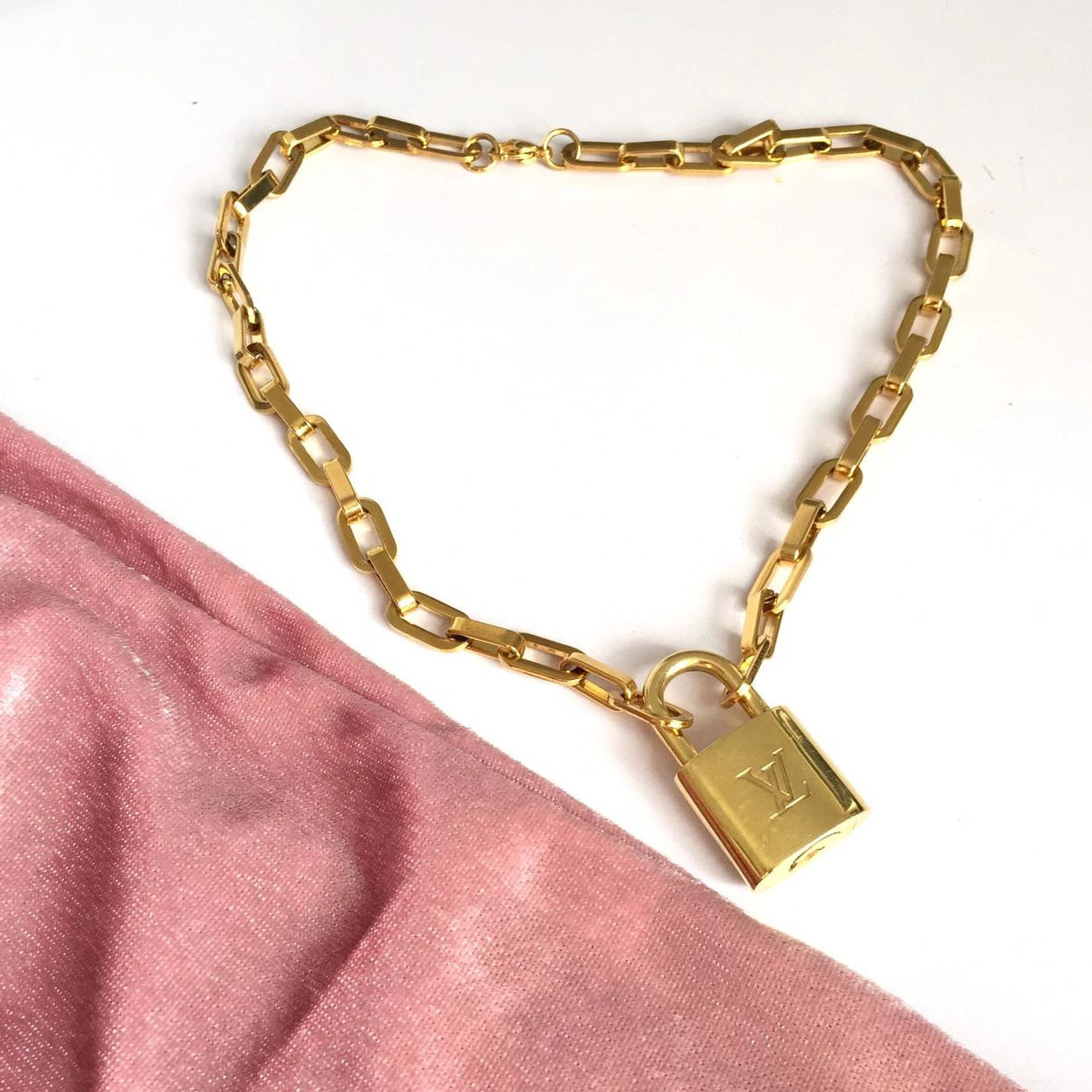 Padlock Geometric Link Necklace NO KEY