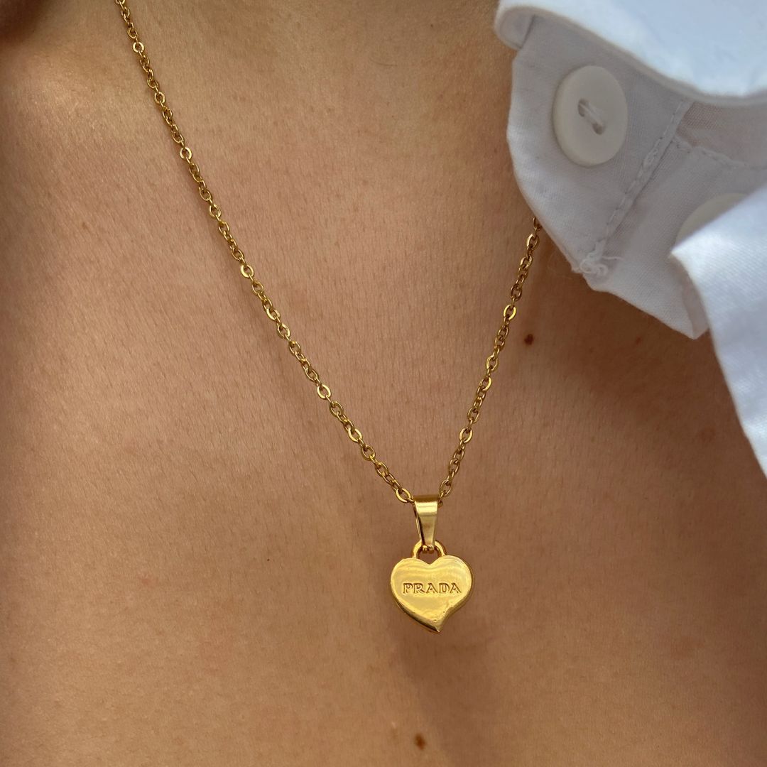 Repurposed Authentic Prada Mini Heart tag - Necklace
