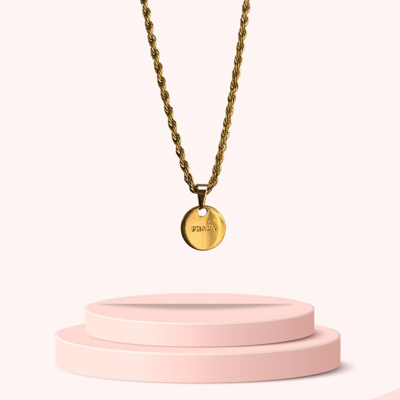 Repurposed Authentic Prada Mini circle tag - Necklace
