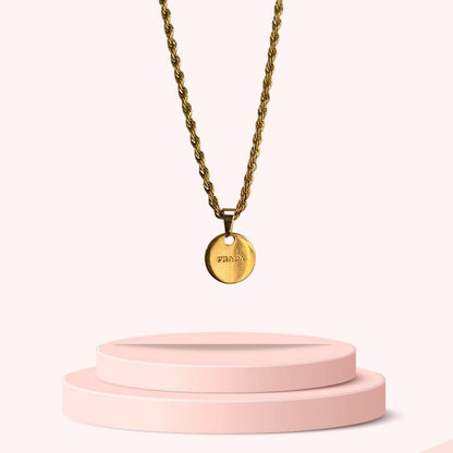 Repurposed Authentic Prada Mini circle tag - Necklace