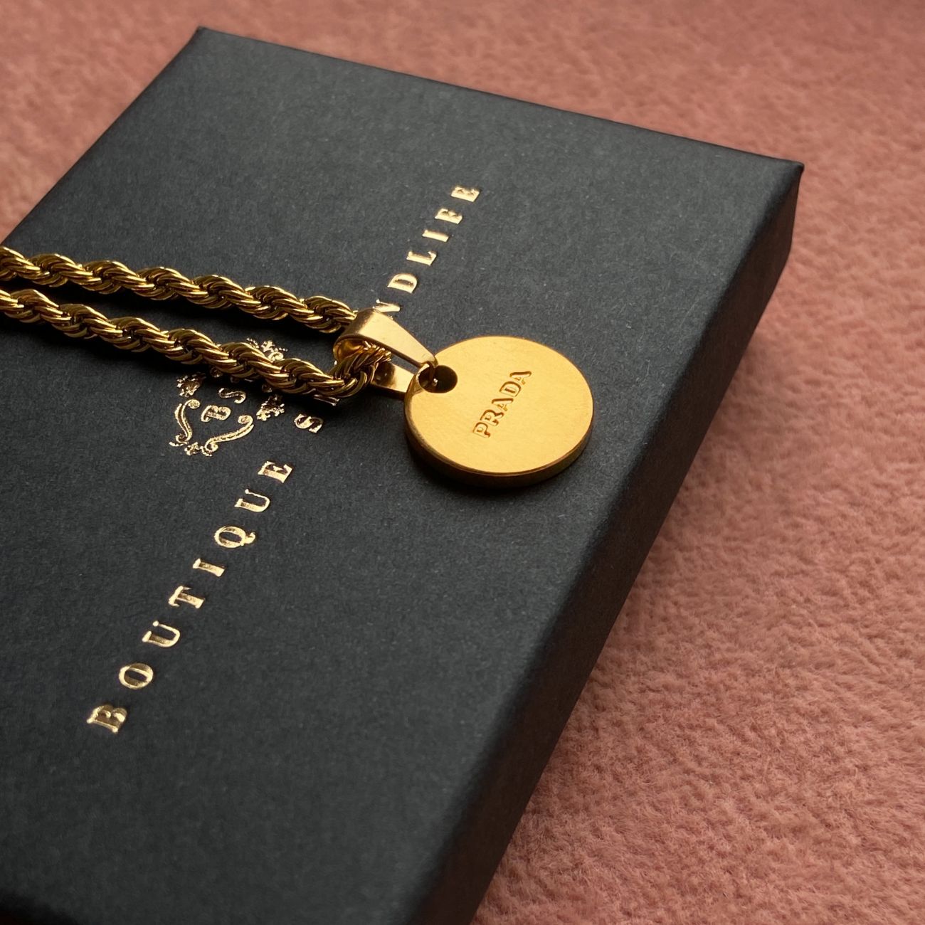 Repurposed Authentic Prada Mini circle tag - Necklace