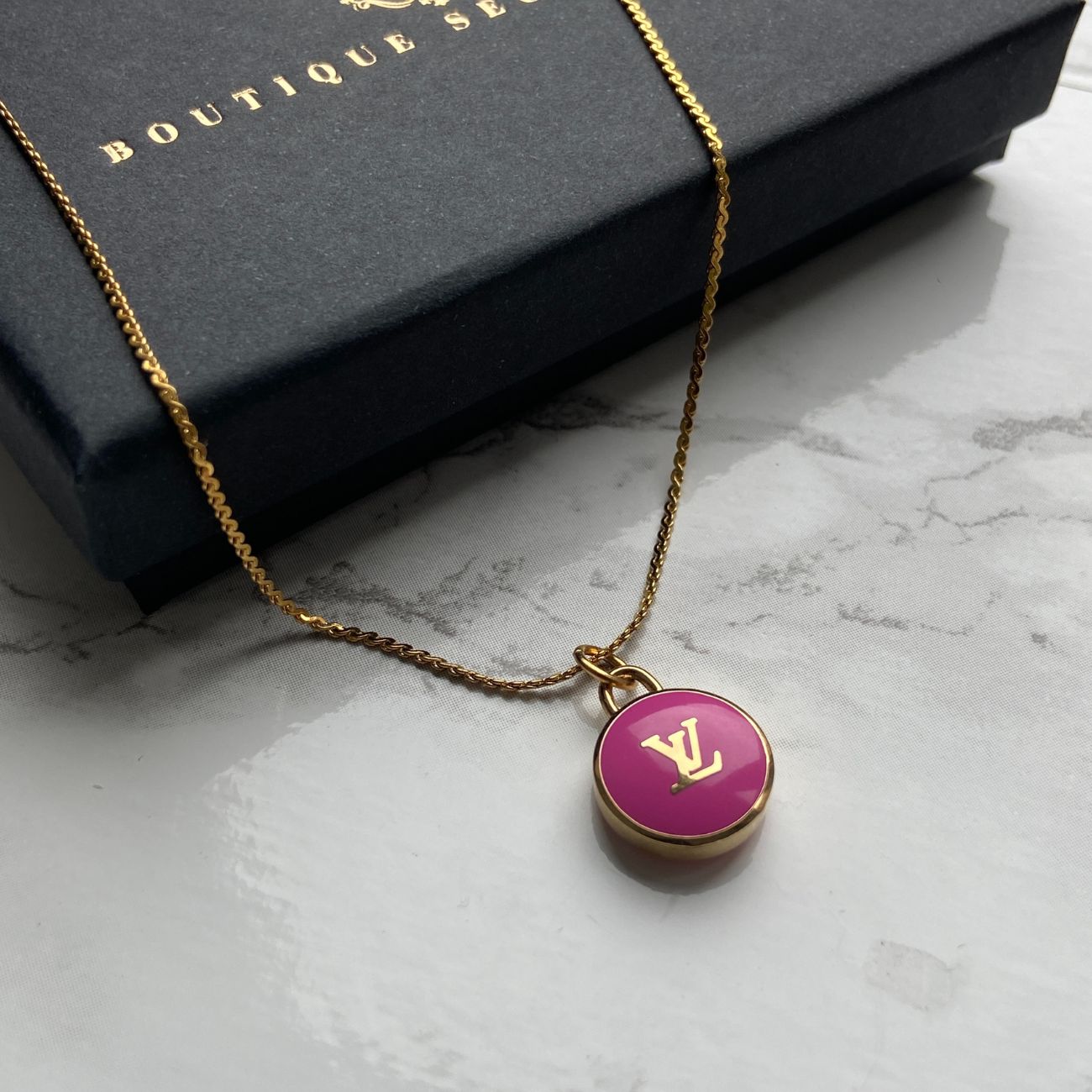 Authentic Louis Vuitton Logo Fucsia Pendant- Necklace