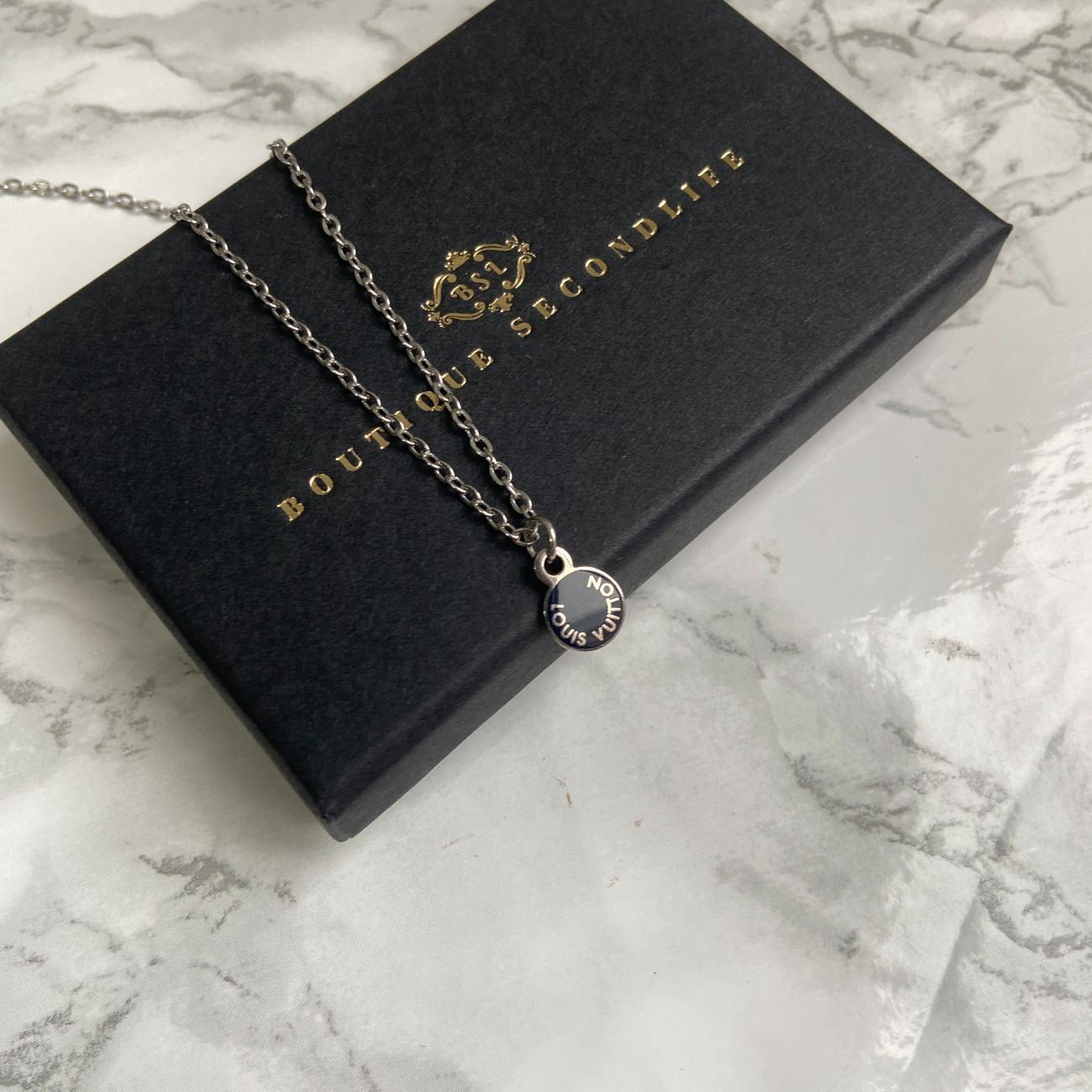 Authentic Louis Vuitton Mini Blue Pendant - Reworked Necklace