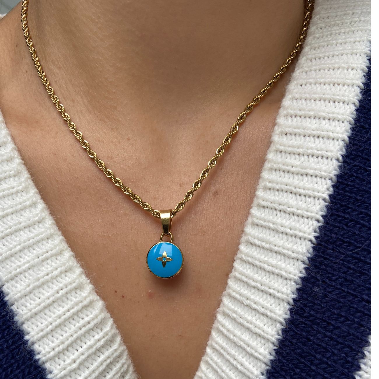 Authentic Louis Vuitton Blue Pendant- Necklace Pastilles Pendant