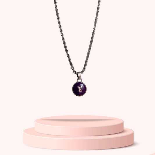 Authentic Louis Vuitton Logo Purple Pendant - Reworked Necklace
