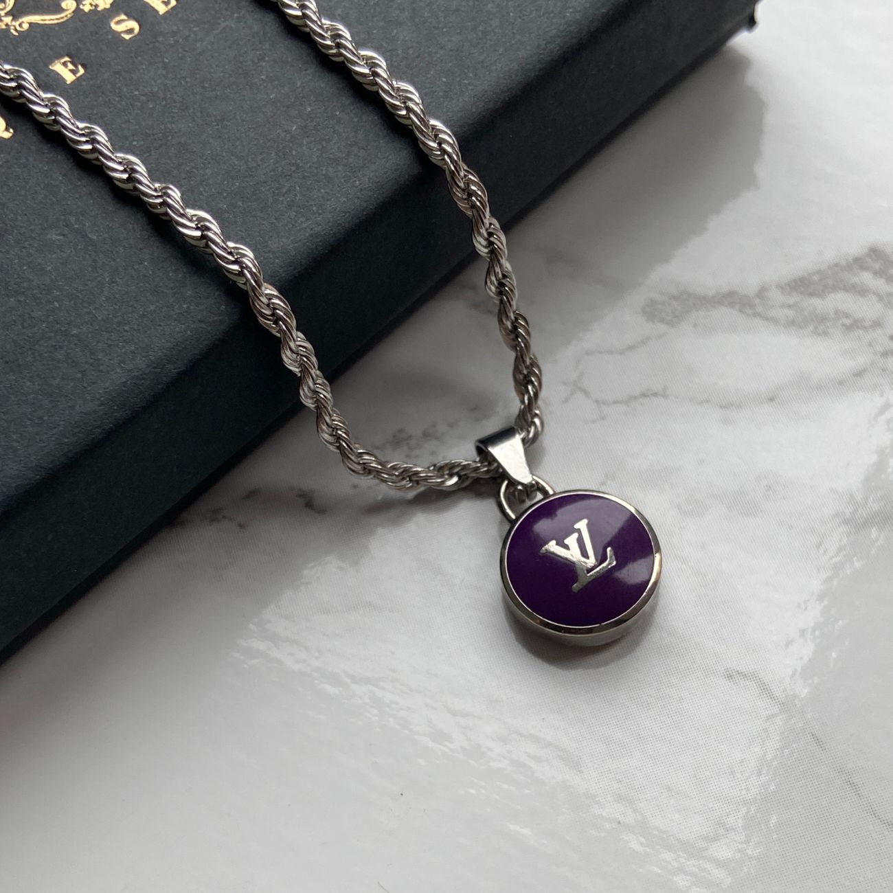Authentic Louis Vuitton Logo Purple Pendant - Reworked Necklace