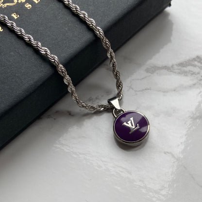 Authentic Louis Vuitton Logo Purple Pendant - Reworked Necklace