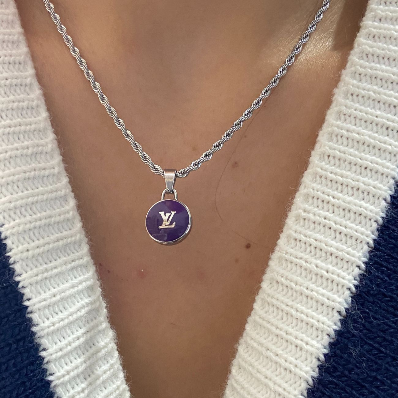 Authentic Louis Vuitton Logo Purple Pendant - Reworked Necklace
