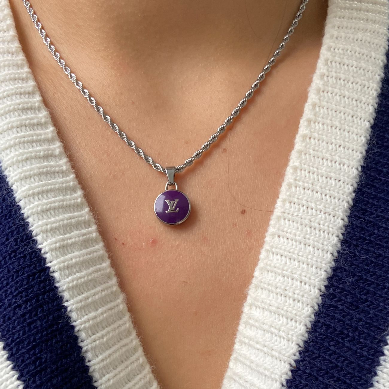 Authentic Louis Vuitton Logo Purple Pendant - Reworked Necklace