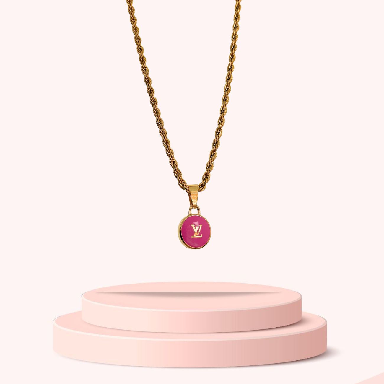 Authentic Louis Vuitton Logo Fucsia Pendant- Necklace