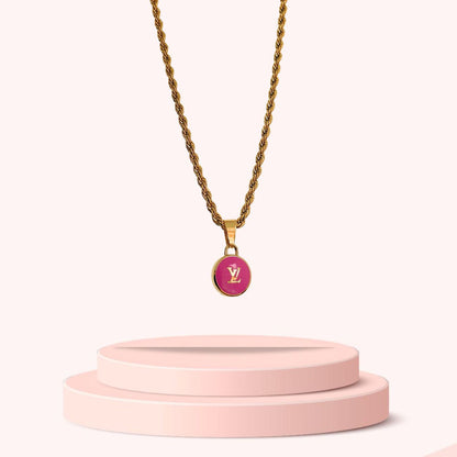 Authentic Louis Vuitton Logo Fucsia Pendant- Necklace