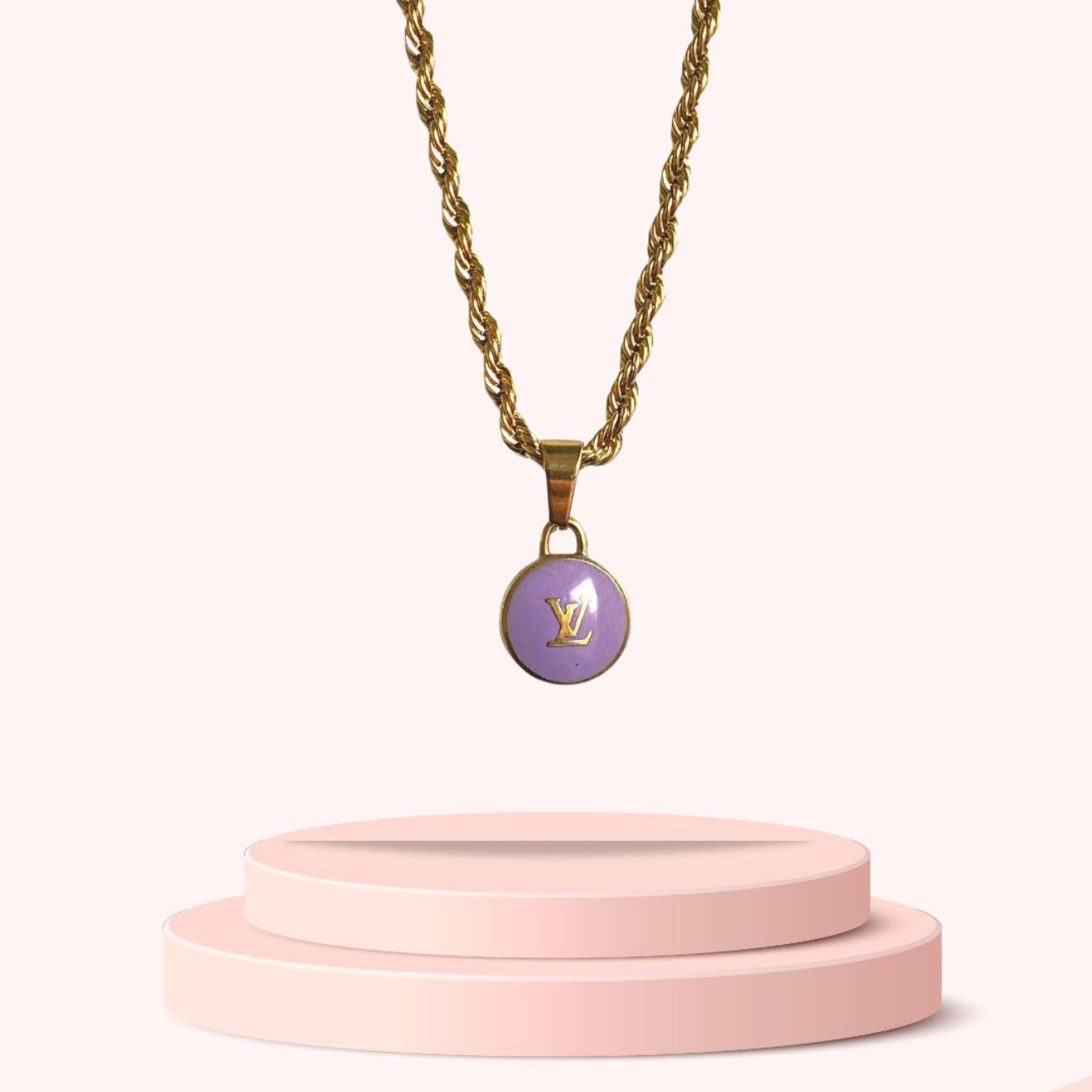 Authentic Louis Vuitton Logo Purple Pendant- Necklace