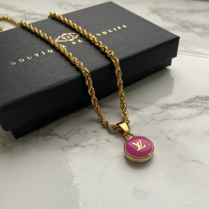 Authentic Louis Vuitton Logo Fucsia Pendant- Necklace