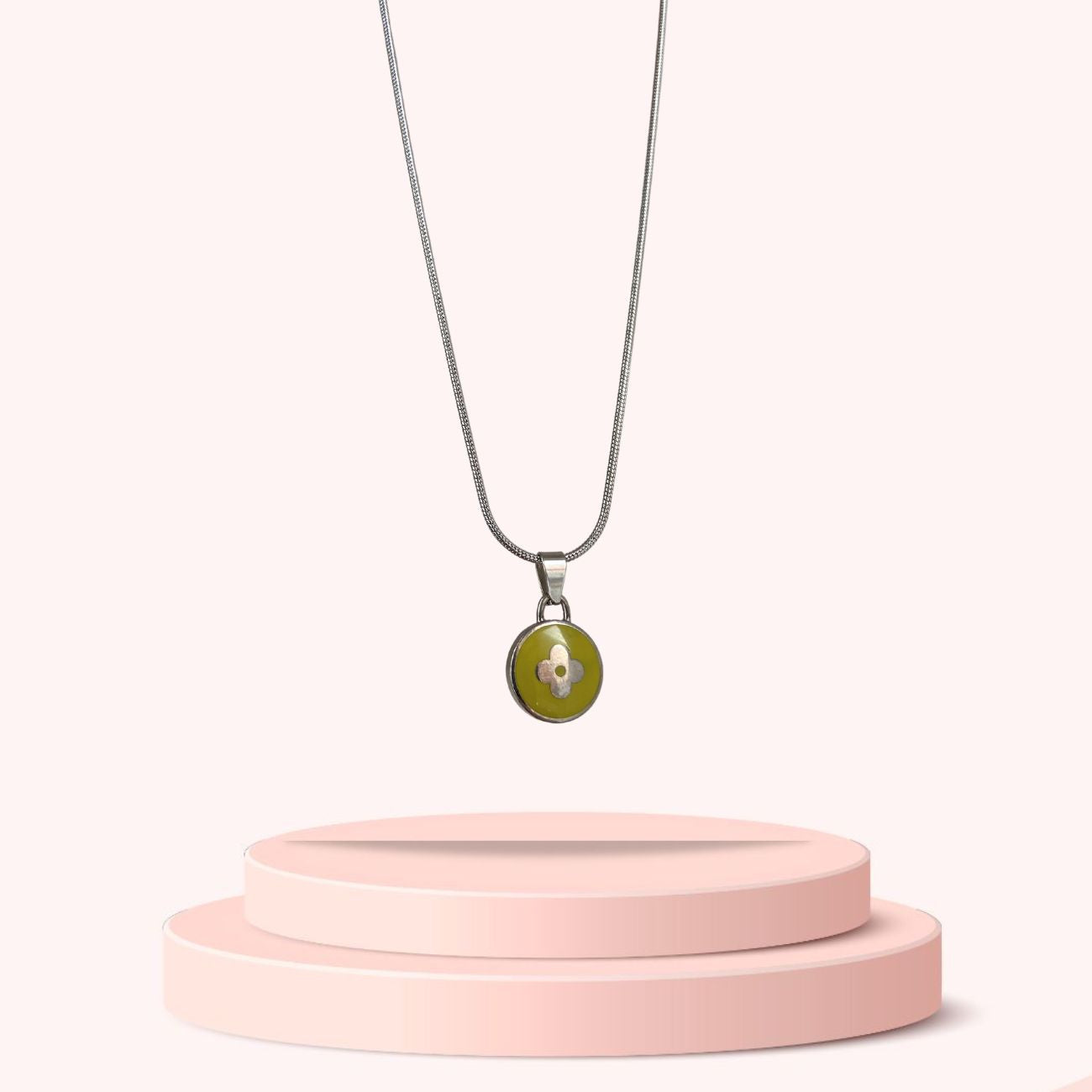 Authentic Louis Vuitton Green Pendant Reworked Necklace