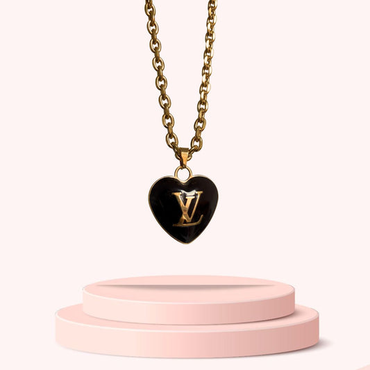 Authentic Louis Vuitton Heart Black Charm- Reworked Necklace