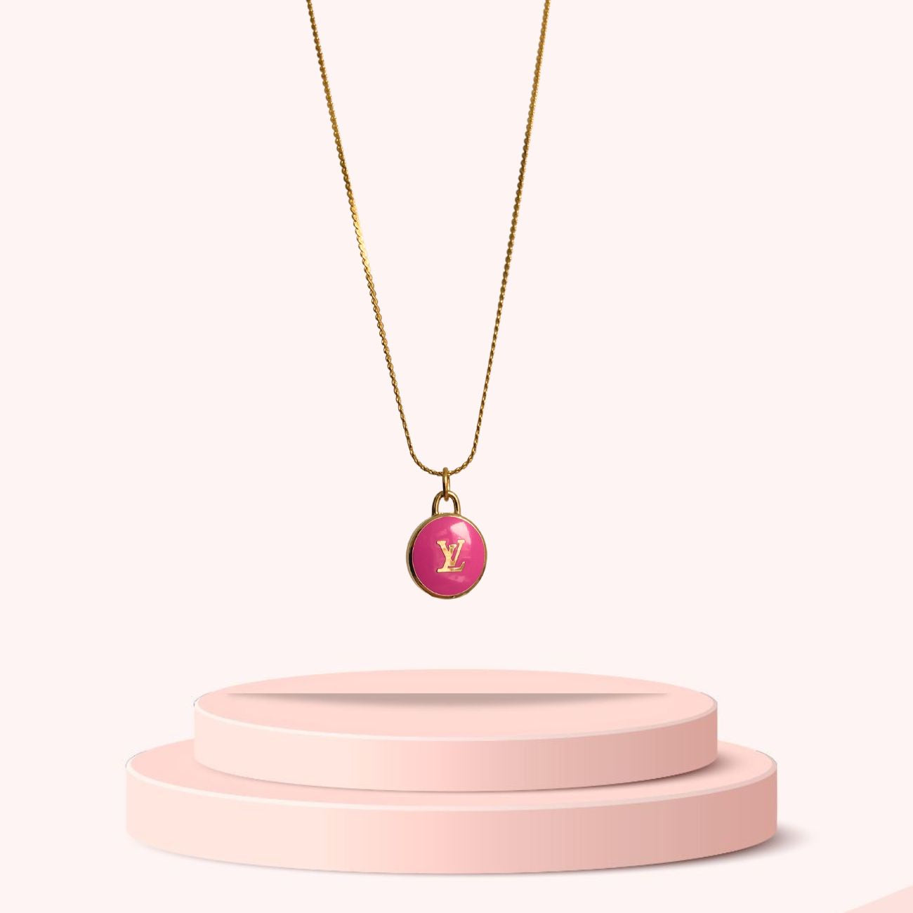 Authentic Louis Vuitton Logo Fucsia Pendant- Necklace