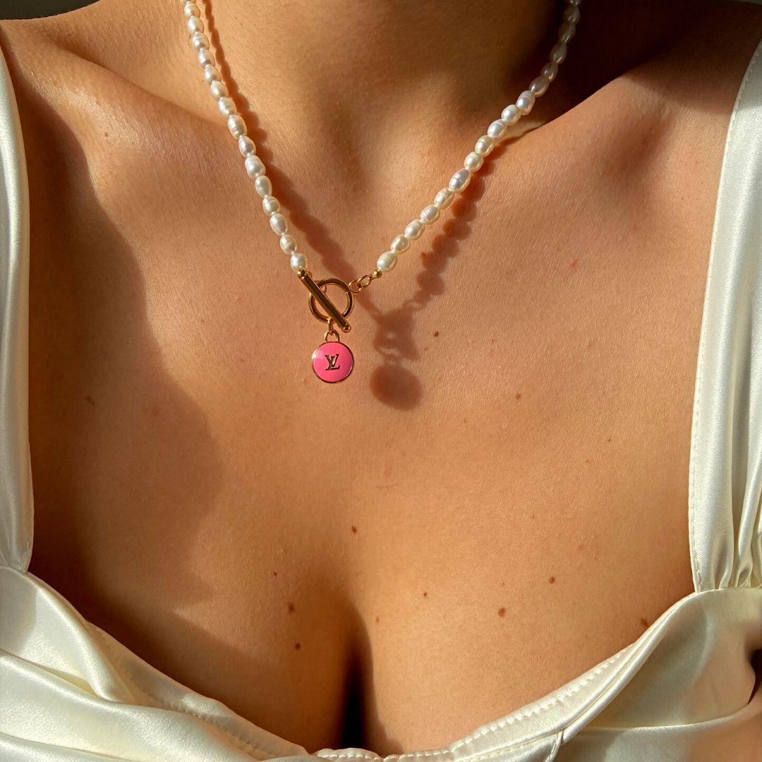 Authentic Louis Vuitton Logo Pendant- Pearls Necklace