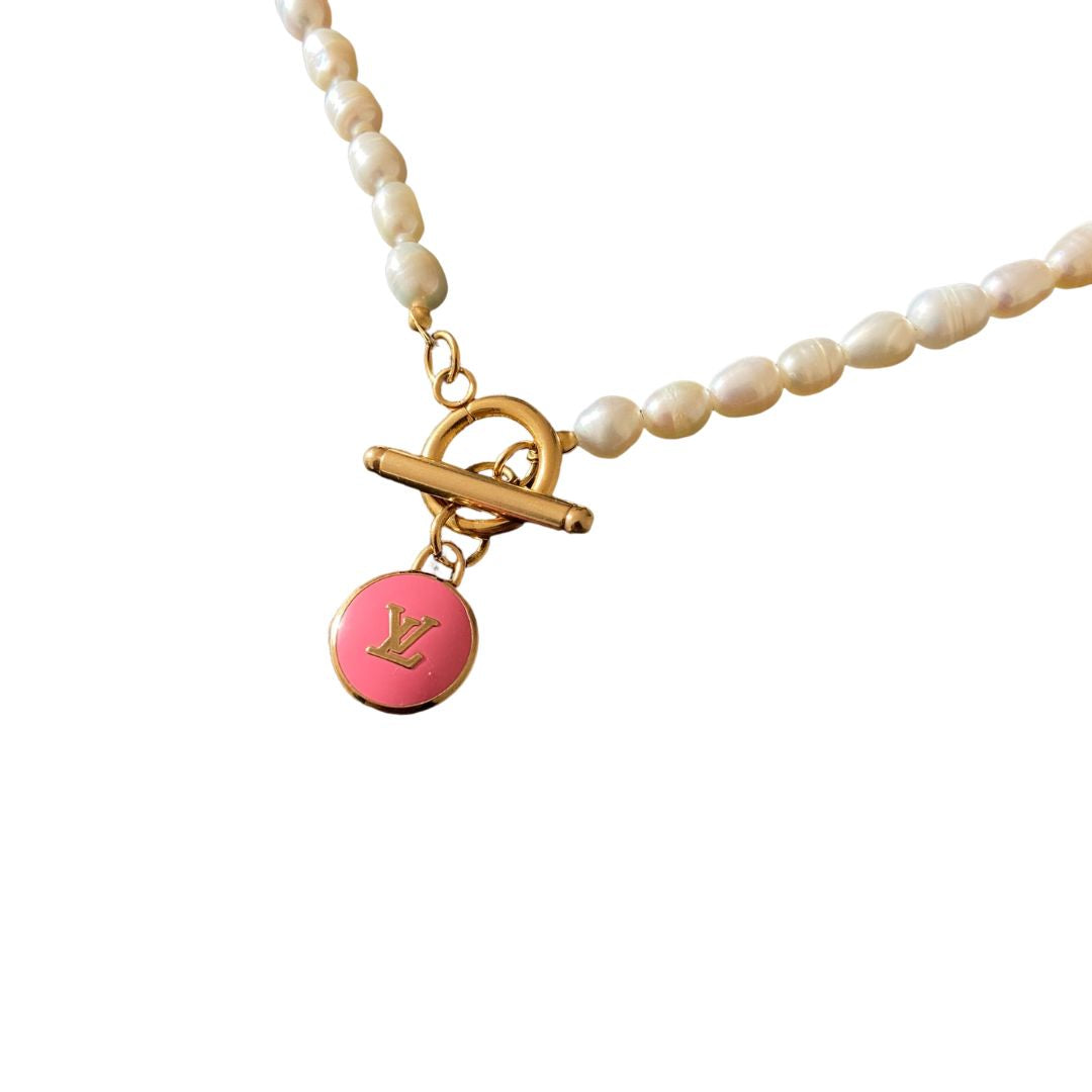 Authentic Louis Vuitton Logo Pendant- Pearls Necklace