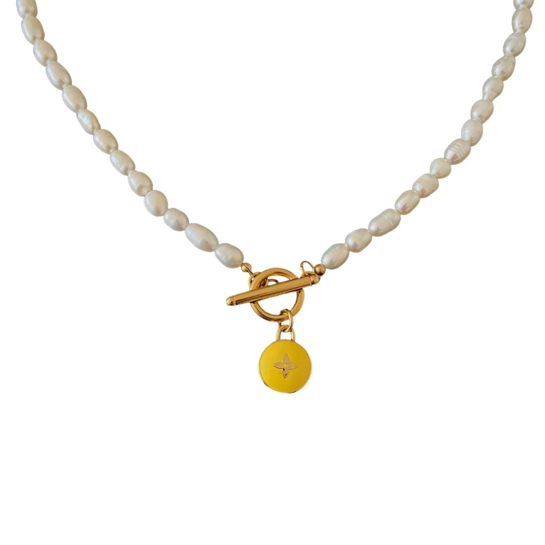 Authentic Louis Vuitton Pendant Yellow Pastilles- Pearls Necklace